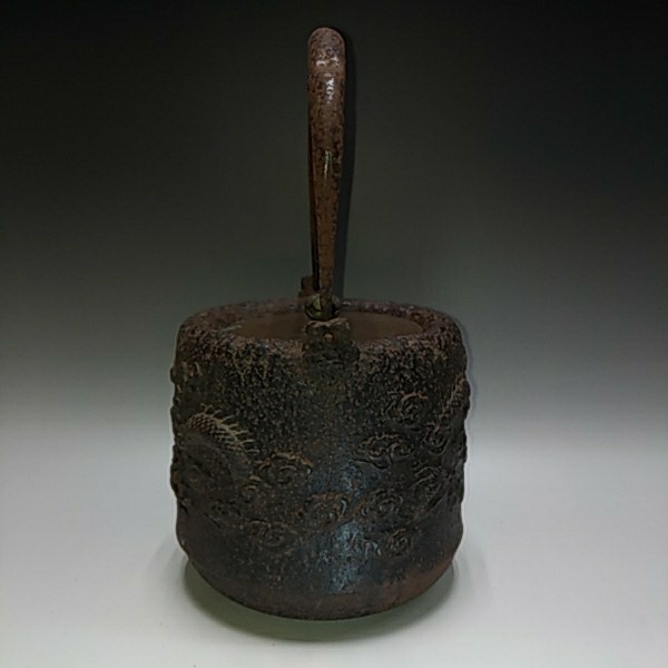 煎茶道具 時代物 龍文堂 鉄瓶 銅製蓋 極上品 斑紫銅蓋 茶道具 釜師