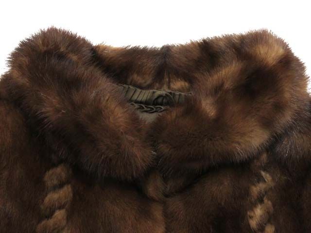 毛並み極美品▽MINK ミンク 本毛皮 デザインコート ボンボン・ストーン