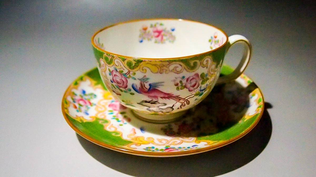アンティーク ミントン 1912~1950年 蓬地鳳凰太湖石乗図 グリーン