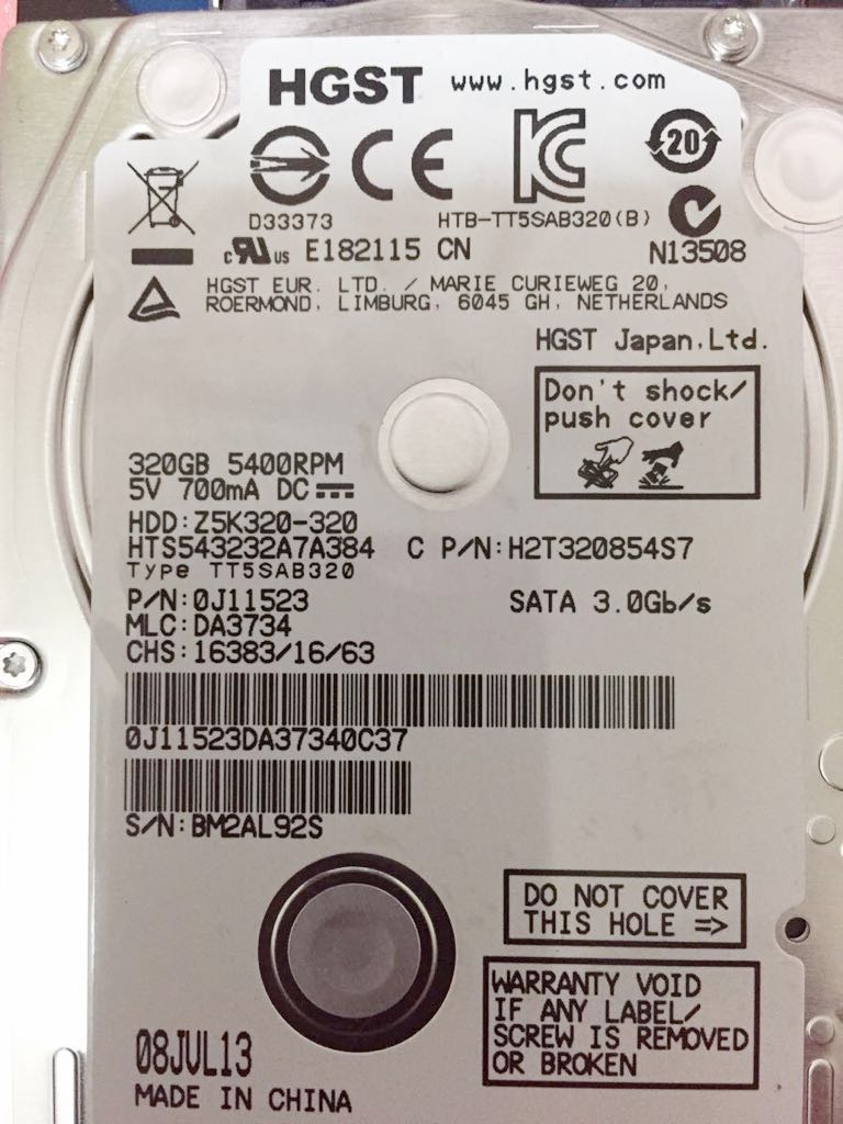 HGST HDD 中古 ノートパソコン用 ■SATA 2.5インチ 5400rpm 7mm 320GB 2個Set フォーマット済