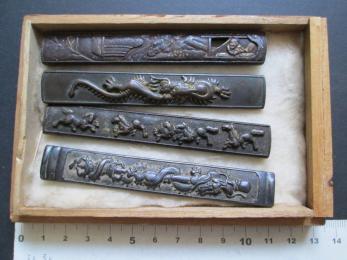 細工唐銅金銀象嵌 龍神紋鍔 長門萩住茂常造在銘 刀装具 武具 美品 8.3