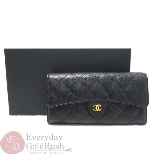 CHANEL シャネル キャビアスキン 長財布 ブラック Gカード有 ココ