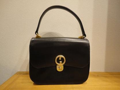 GUCCI オールドグッチ レザー ハンドバッグ 黒 かばん、バッグ 