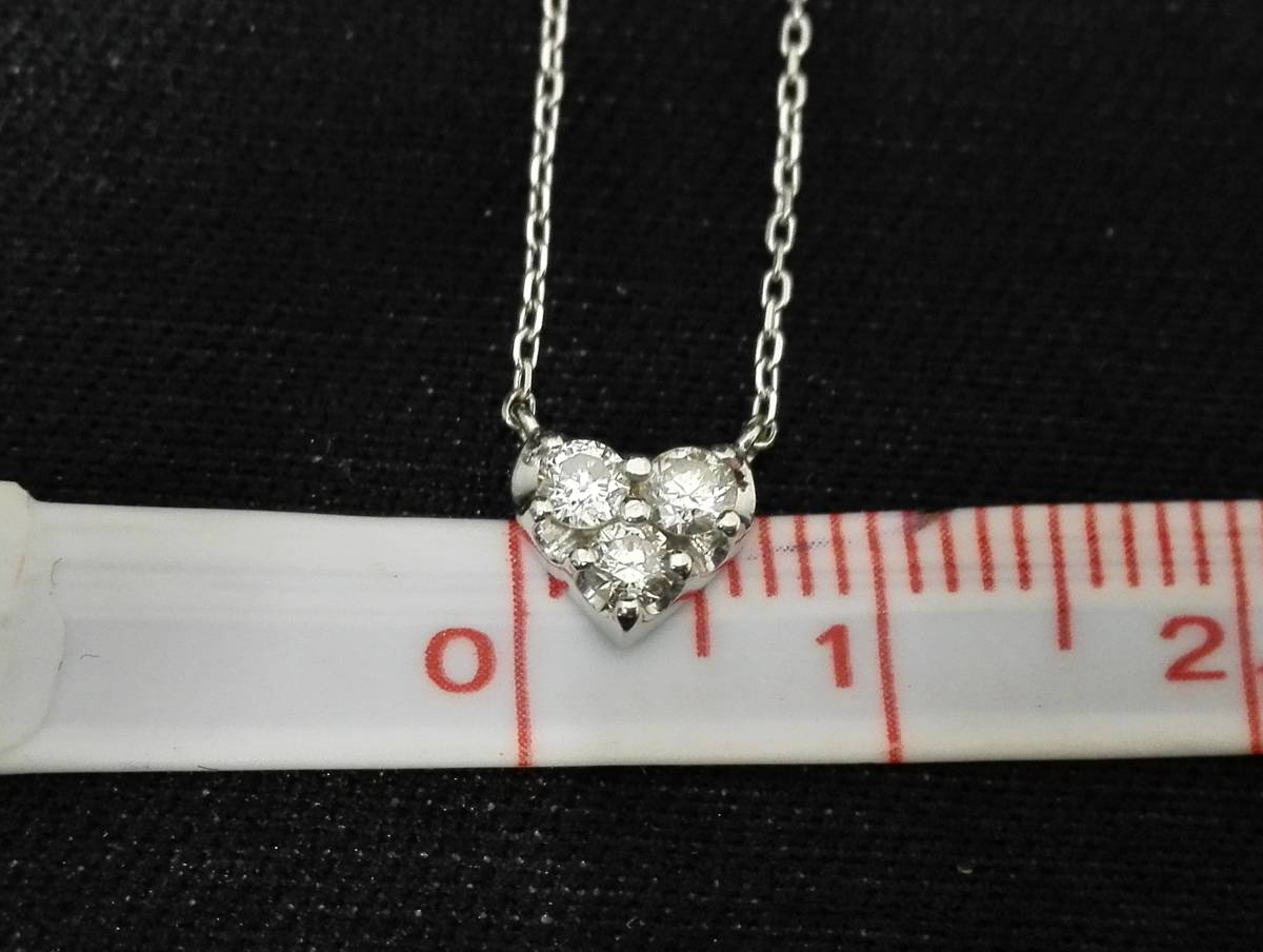 ハート モチーフ ダイヤ 0.20ct デザイン ネックレス K18 WG 41cm 1.6g 