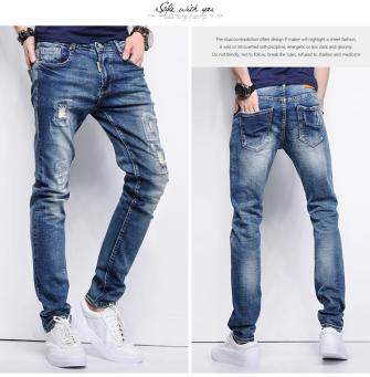 修身定番 ジーンズ ダメージ加工 ストレッチジーンズ メンズ スキニーデニムパンツ おしゃれ　カッコイイ　カジュアル　32