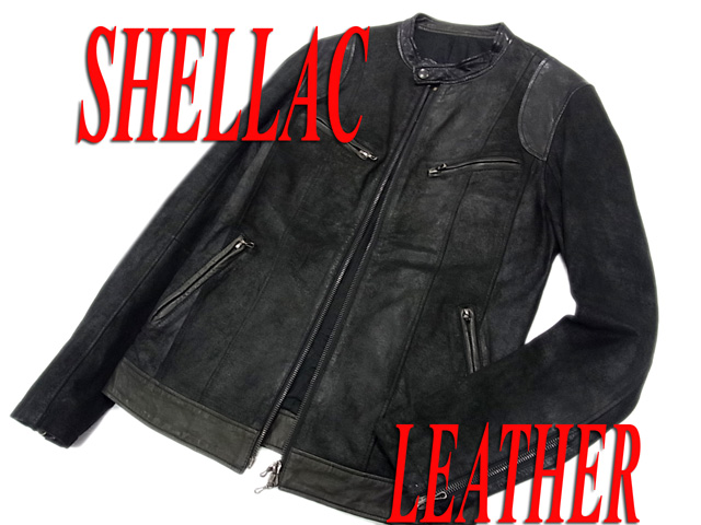 SALE，限定SALE 定価10万円&uarr; シェラック SHELLAC レザーライダースジャケット レザージップジャケット ヴィンテージ加工 ブラック 黒 メンズ 美ライン(ジャケット、上着)｜売買されたオークション情報、ya ジャケット、上着