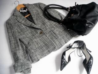 ☆23区 ニジュウサンク☆上品な大人の美ラインツイードジャケット　毛混　レディース　緑白灰☆サイズ38　オンワード樫山