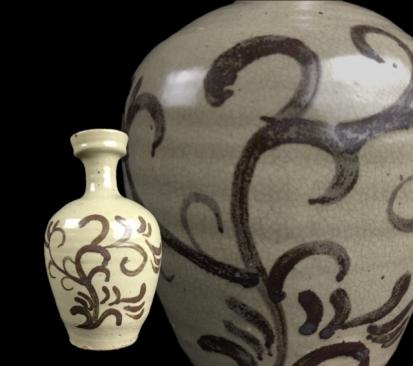 李朝　鉄絵壺　鶏龍山　花器　一輪挿し 草】 朝鮮美術 李朝 鶏竜山 鉄絵花器 花瓶 時代品 鶏龍山 朝鮮