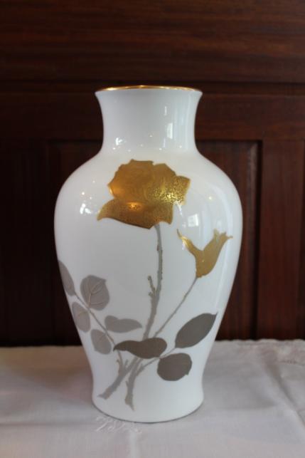 フラワーベース 花瓶 花器 金彩 大倉陶園 OKURA 28cm 花生 ブルー