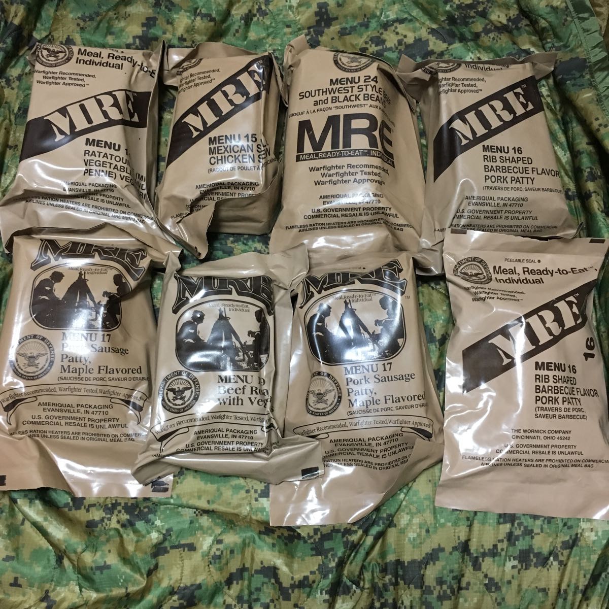 米軍非常食 弾薬箱 MREレーション　ミリメシ　コレクション用 未開封 検品 米軍 戦闘食 MREレーション ミリメシ非常食 ケースB 8個