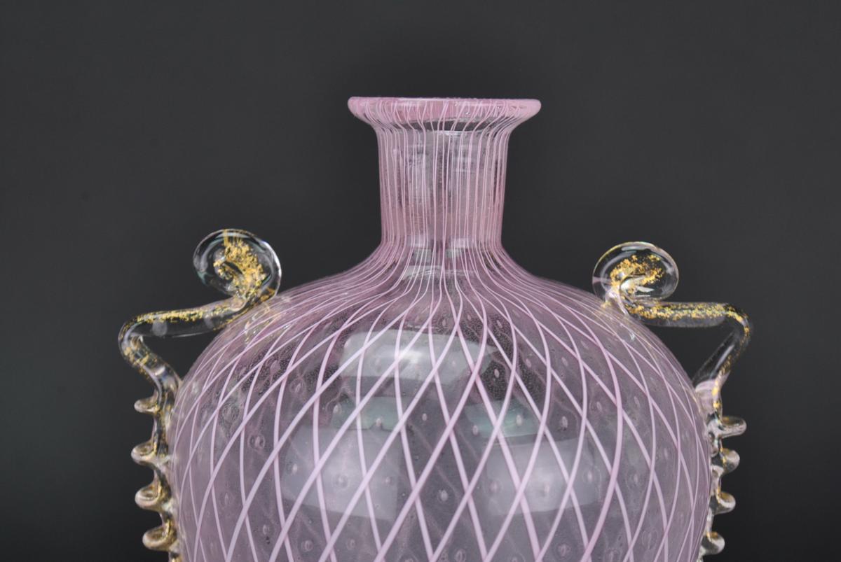 MURANO ITALY金彩 ピンクレースライン ピッチャー 花瓶 MURANO ITALY