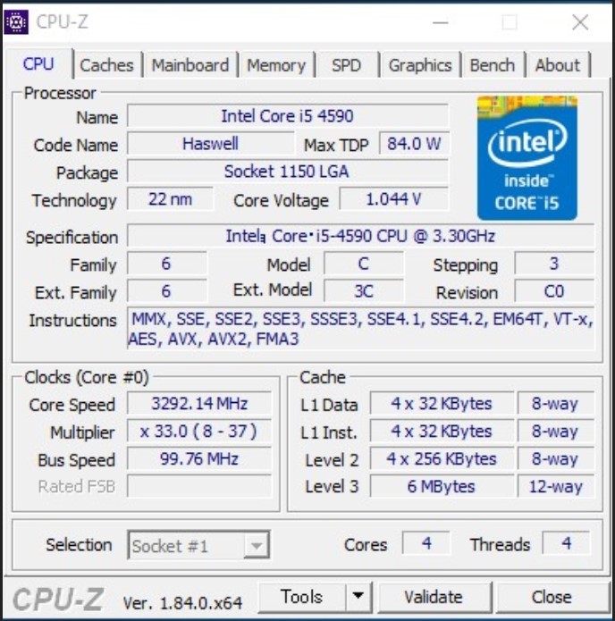 クリックポスト送料無料　Intel Core i5 4590 動作品
