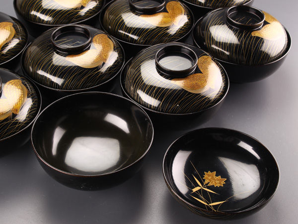 吸物椀 共箱 菊蒔絵吸物椀十客 琴》茶懐石道具 IT440