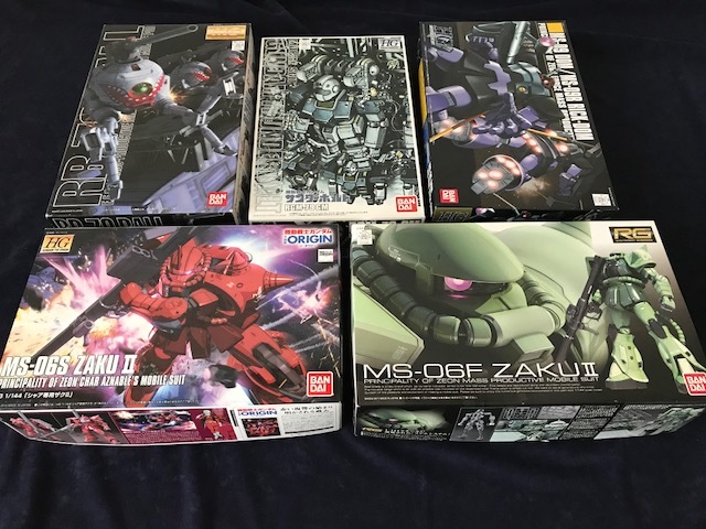 ガンプラ5個セット（HG ドム・ HG SBジム・ HGOGシャアザク・RG ザク・MGボール）