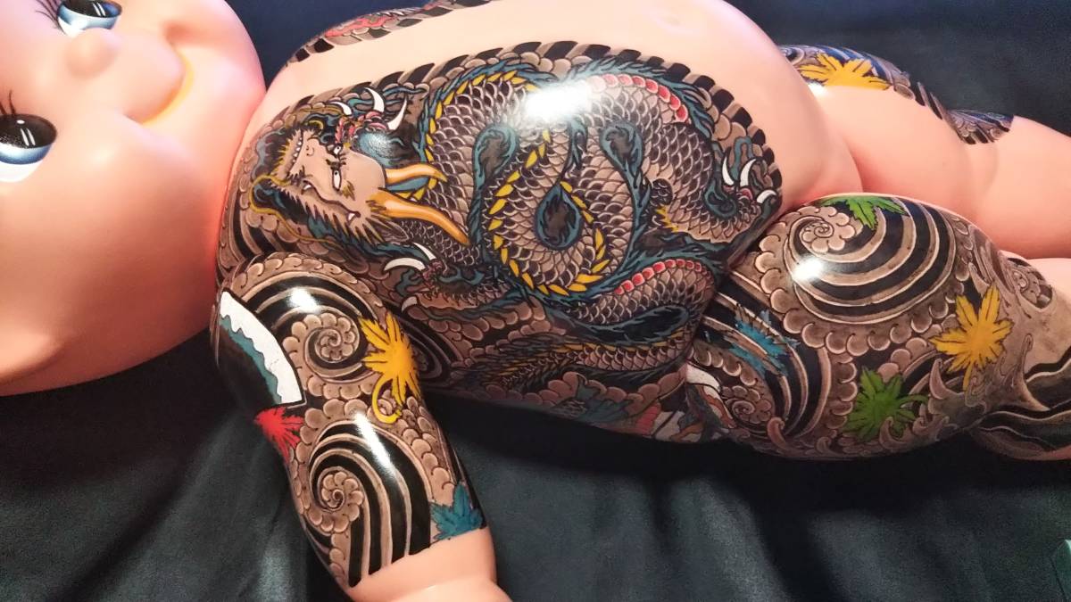 超特大 64センチ 刺青 タトゥー tattoo キューピー人形 全て手描き 金 