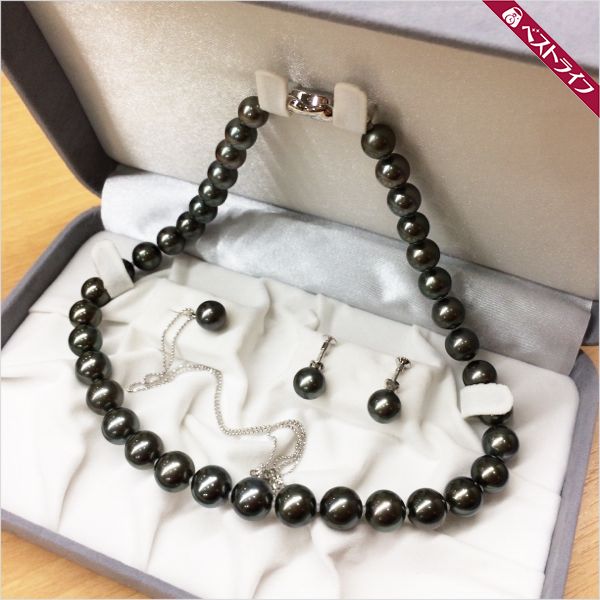 ◇1円 本物 タヒチ産南洋黒蝶真珠 ネックレス イヤリング Sv925 