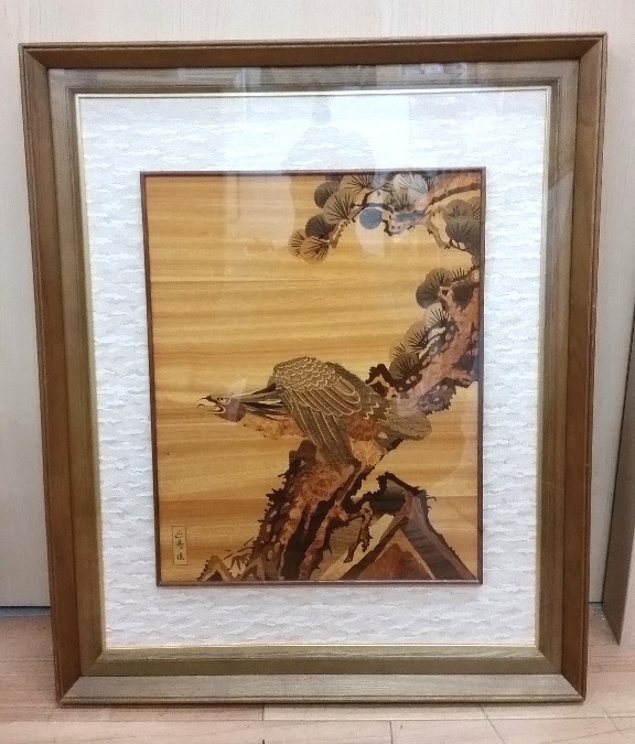 箱根寄木細工 木象嵌 額絵 日本画 伝統工芸品 壁掛け 長澤正秀作