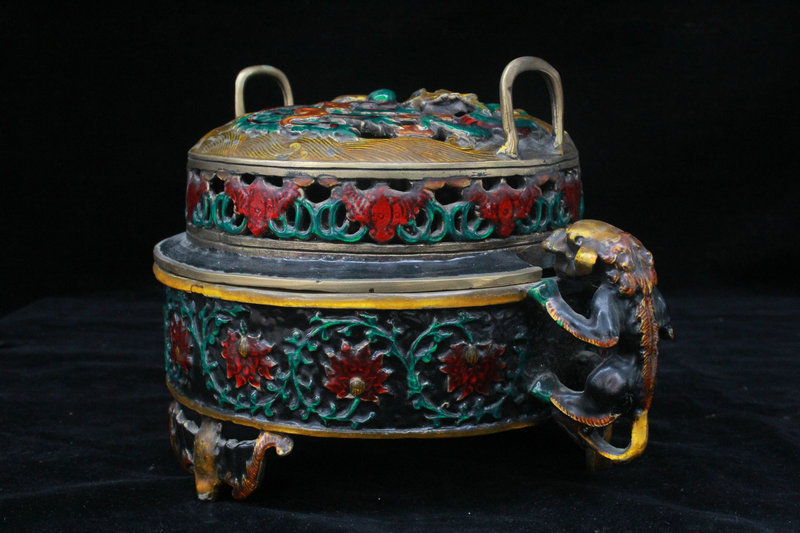 琺瑯彩 香炉 花卉紋 古仏具 貴重 七宝焼 銅胎景泰藍 極上品 七寶