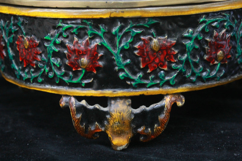 琺瑯彩 香炉 花卉紋 古仏具 貴重 七宝焼 銅胎景泰藍 極上品 七寶