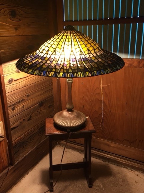 アンティークランプ】ステンドグラス スタンドランプ スタンド銅製 傘
