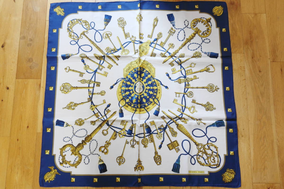 フランス製エルメス鍵モチーフシルクスカーフ エルメス シルクスカーフ