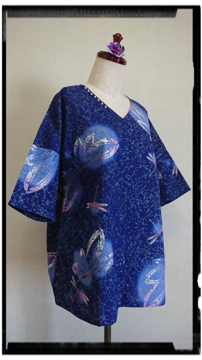 【人気セール，新品】 着物リメイク:木綿浴衣のV衿ゆったりチュニック(女性和服、着物)｜売買されたオークション情報、yahooの商品情報をアーカイブ公開 - オークファン その他