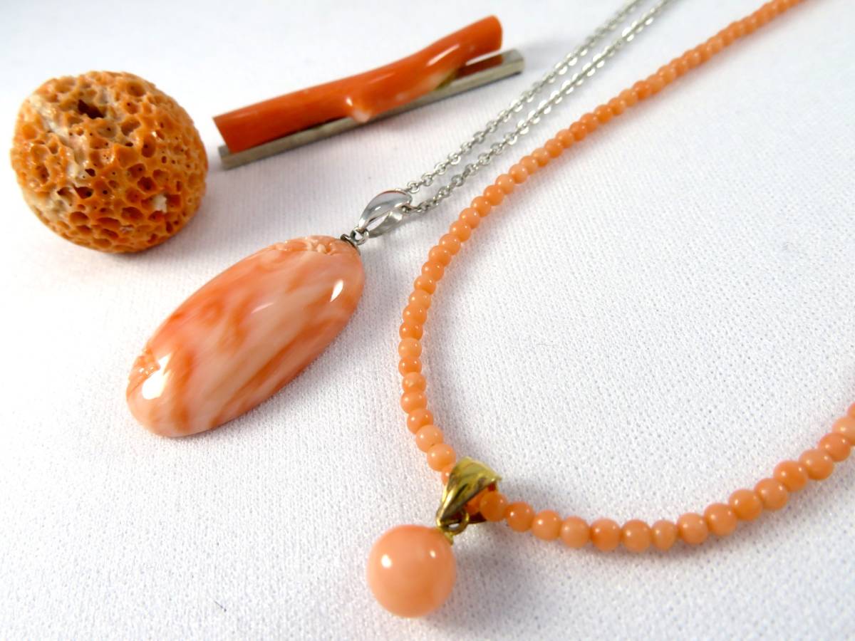 まとめ売り】珊瑚/ネックレス/ルース/SILVER刻印あり/総重量約17.4g