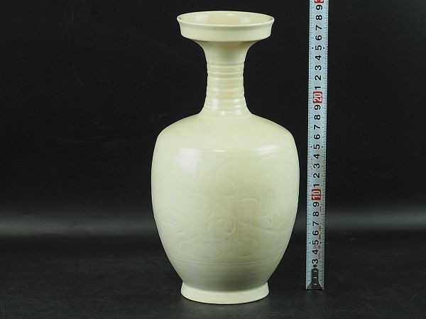 中国 宋時代 定窯 白磁刻花紋花瓶 古美術唐物古玩骨董品 AF3582 宋