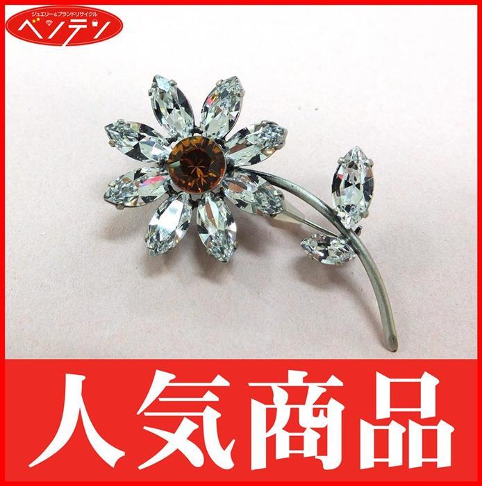 中古】[DA]フォクシー ブローチ フラワーモチーフ クリア×オレンジ-01