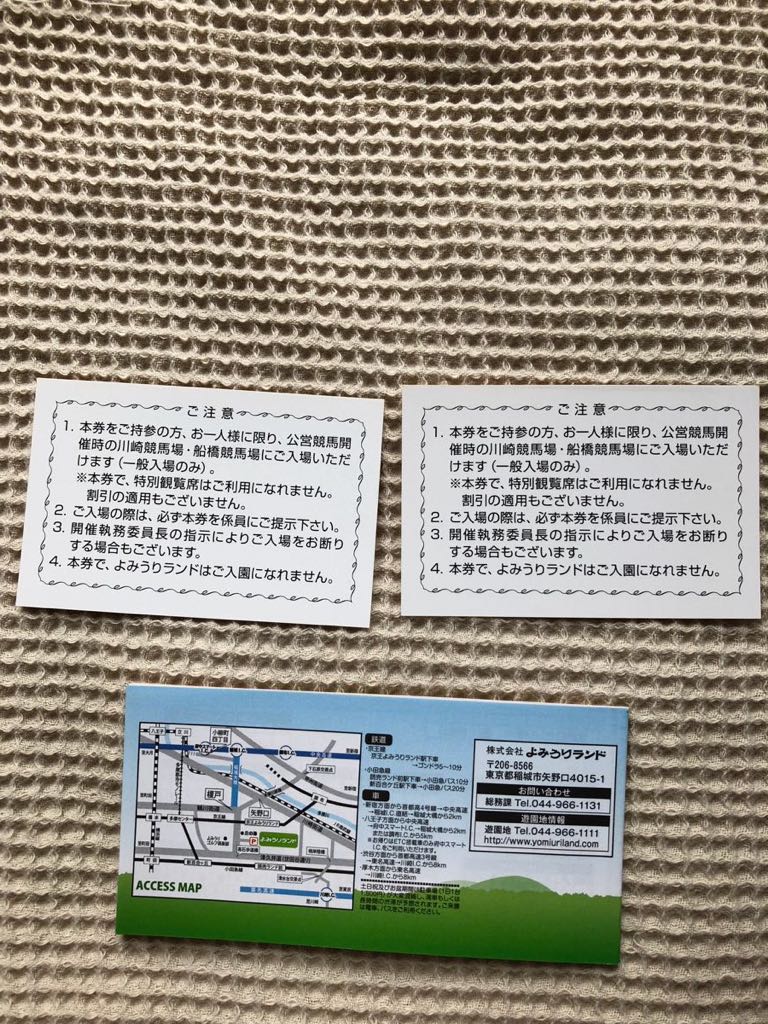 よみうりランド株主優待券１冊＆川崎競馬場入場パス2枚 読売