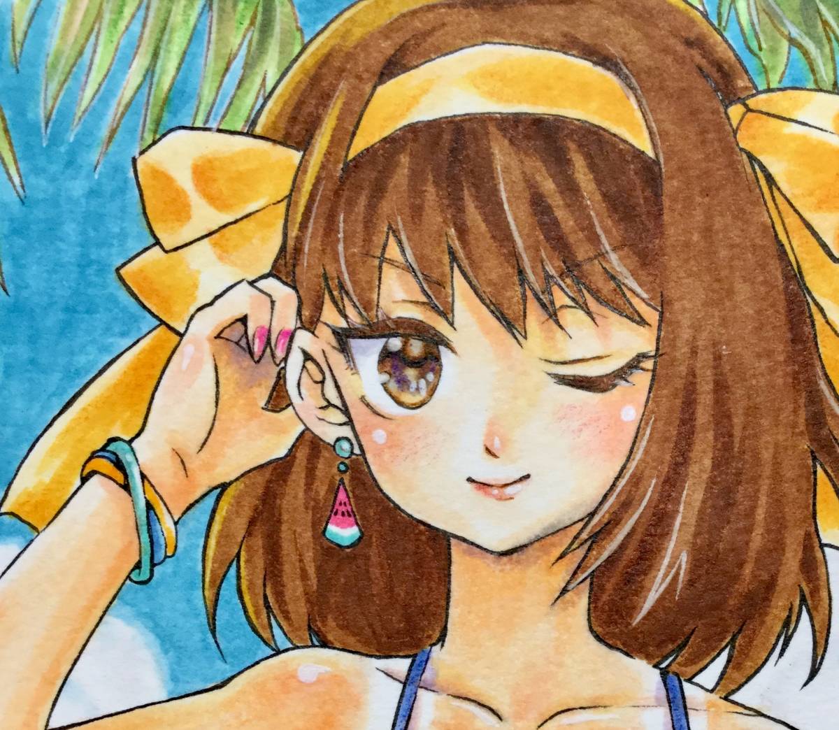 手描きイラスト 同人 涼宮ハルヒの憂鬱 日焼け跡 ビキニ水着 B5