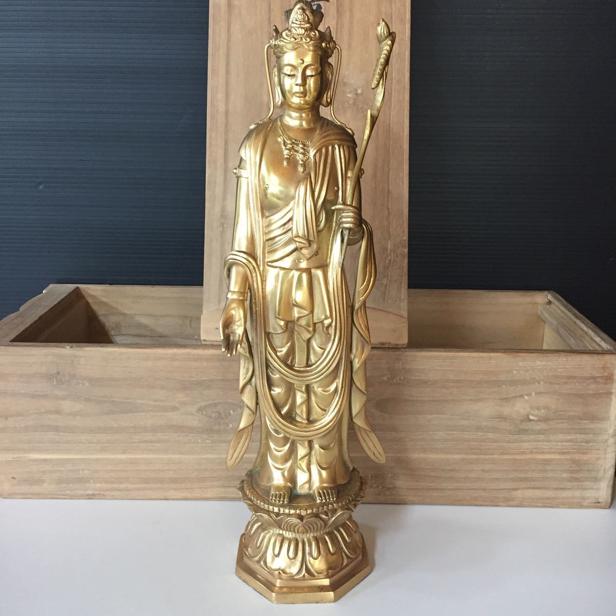 仏教美術 古銅鍍金 釈迦如来立像 仏像 V 5072A 仏教美術 古銅鍍金 釈迦