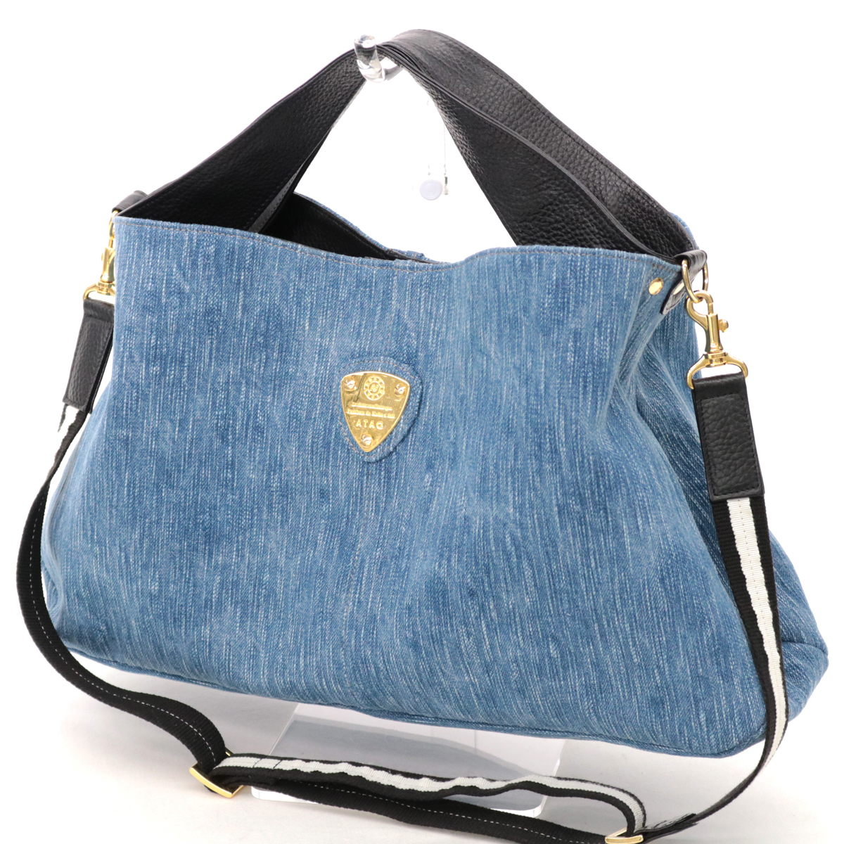 美品☆ATAO アタオ デニム×レザー 2WAY ショルダーバッグ☆ blue 