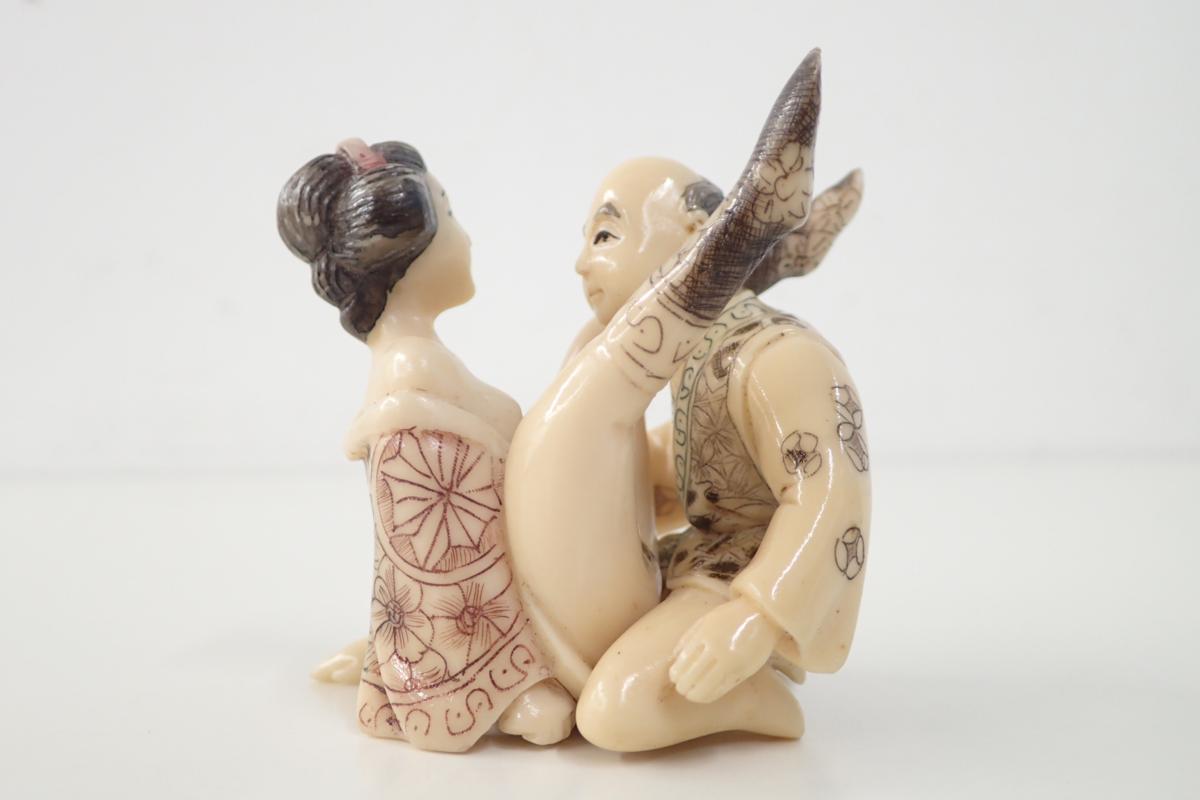 珍品 春画 彩色練物 置物 3組6体 全高6cm～7.5cm 総重量260g 人形 管