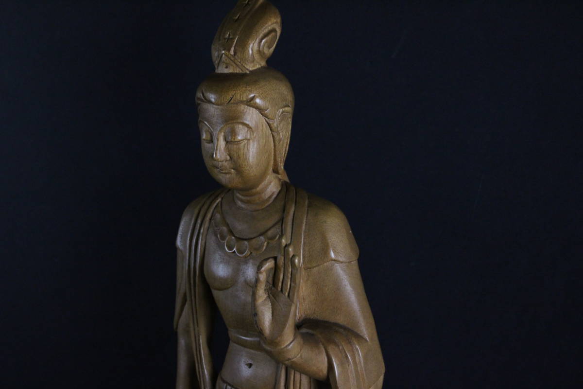 春山作　木彫り 観音菩薩像 仏像 彫刻 オブジェ 木彫り仏像・春山作・観音菩薩立像 【公式通販】