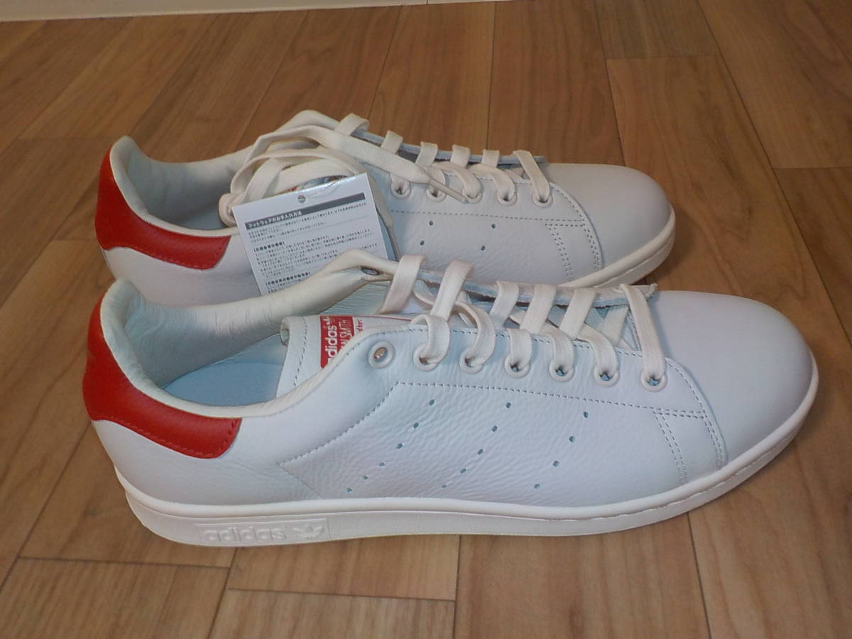 新品・正規店購入・adidas/STAN SMITH/スタンスミス　高級本革仕様、B37898、カラー：ホワイト×レッド、サイズ：JP 27.5cm