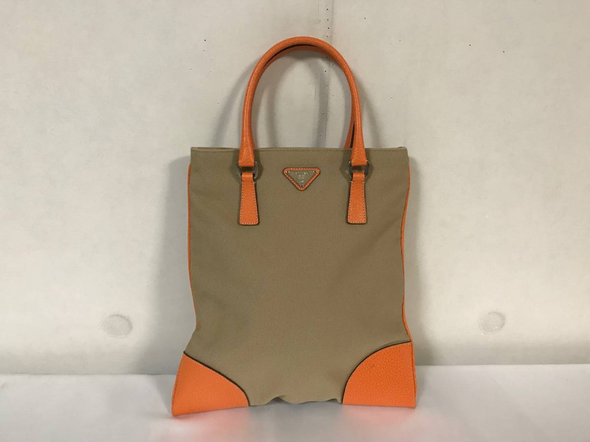 美品本物プラダPRADA本革レザーキャンバストートバックトラベルハンド 