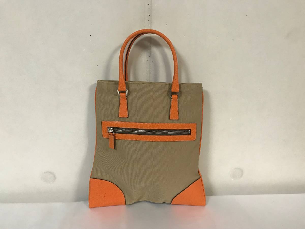 美品本物プラダPRADA本革レザーキャンバストートバックトラベルハンド 