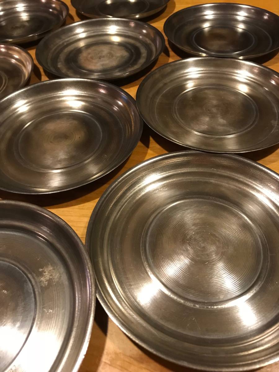 呉杉堂造　純銀　砂張　銘々皿　拾客（10枚）　共箱　約1050g