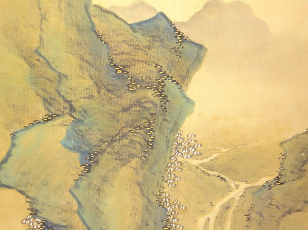 鑑定　愛媛画家・河野　秋邨　筆　青緑高士探梅図　掛軸　共箱　真作