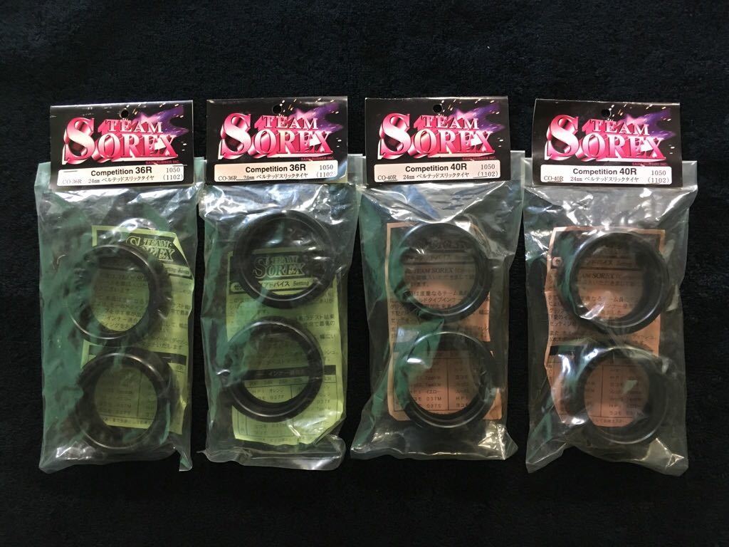 ★新品　1/10 ツーリングカー　 ゴムタイヤ　SOREX　 ソレックス 　ベルテッド 　スリックタイヤ　 36R　40R　 2台分　4袋 　送料無料