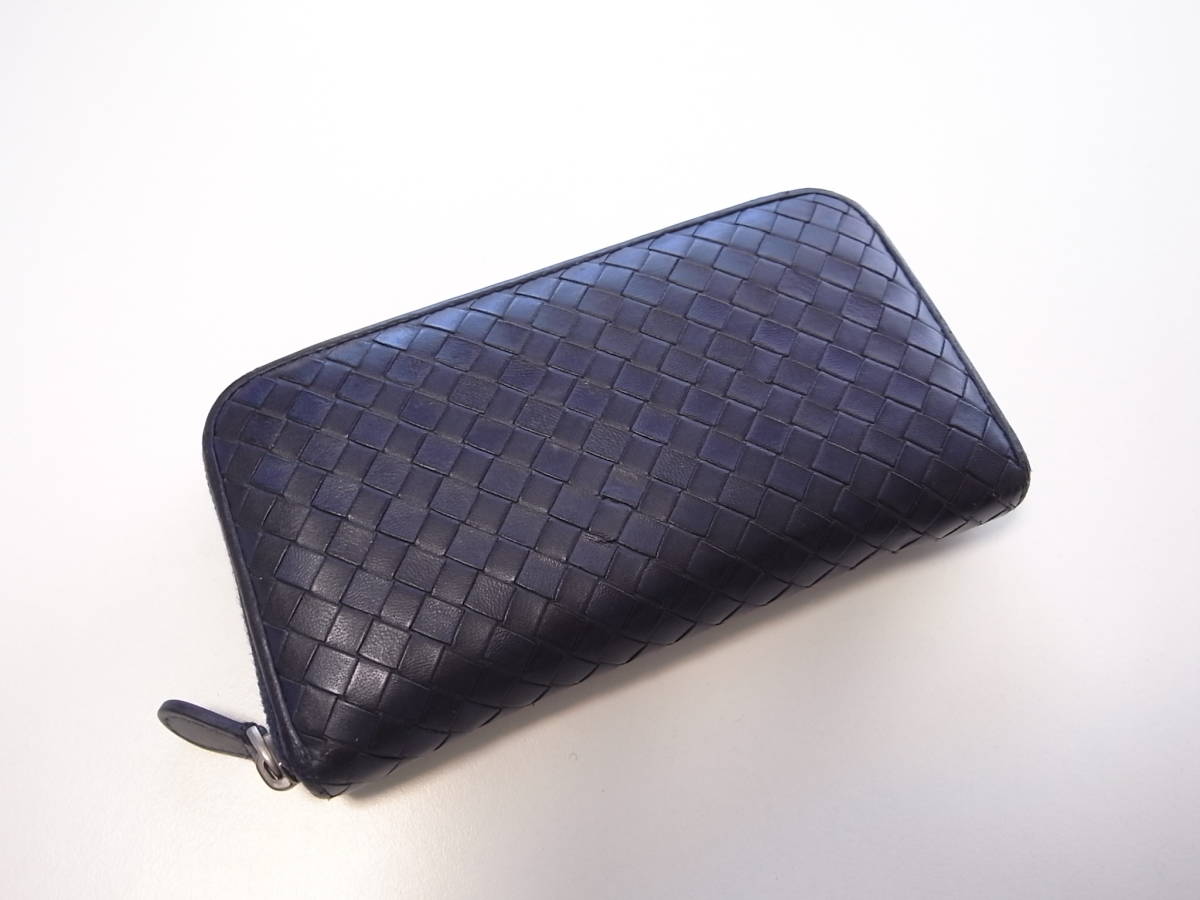 BOTTEGA VENETA ダークネイビー 二つ折り財布 カセット ボッテガ 長 