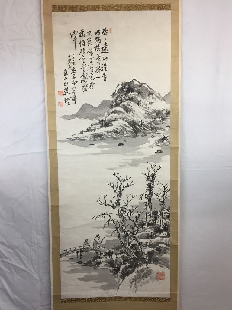 田能村直入・軸「老人観楼閣図」/桐箱入り 田能村直入・軸「老人観楼閣