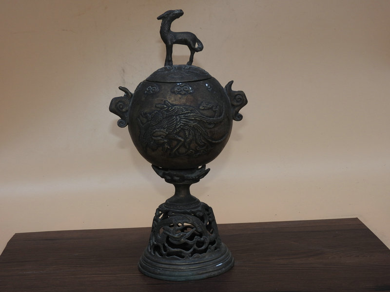 銅製 香炉 龍鳳香炉 茶室 書斎 薫香炉 民間収集 銅製 龍鳳麒麟 香炉 香薰炉