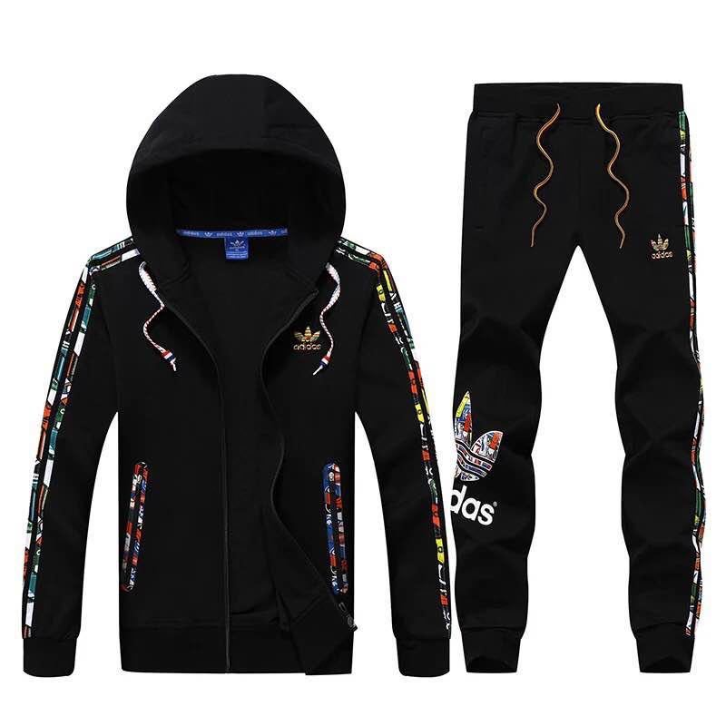 人気 定番 adidas original セットアップ スウェット/ジップアップ 上下セット フード付き 黒／4XL