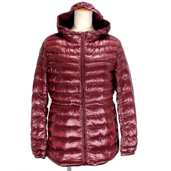 C327■UNIQLO■ユニクロ■ウルトラライト ダウンジャケット 【美品】 ボルドー 防寒 レディース M ジップパーカー 軽量 コート アウター
