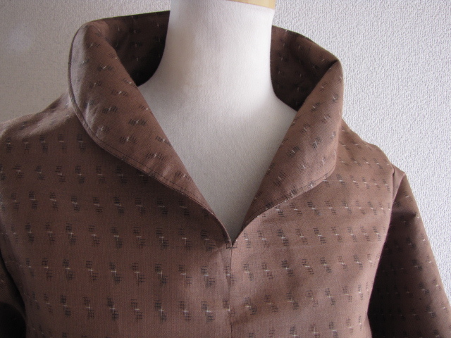 着物リメイク☆銘仙反物よりスタンドカラーワンピース