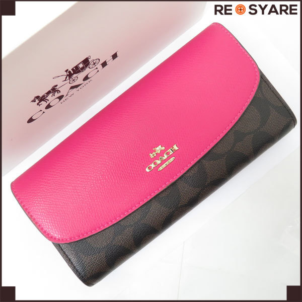 美品*コーチ*F54022*シグネチャー*レザー*フラップ*二つ折り*長財布 