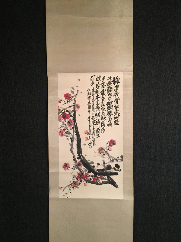 中国画 中国美術 清代書画家「呉昌碩 三行書」肉筆紙本 ☆掛軸☆大珍品