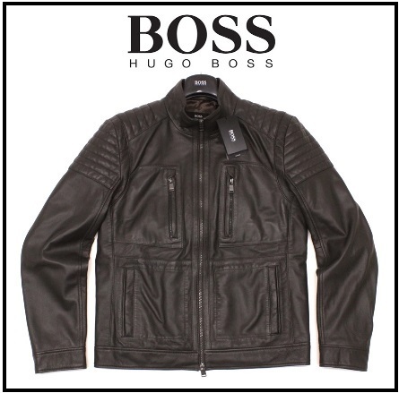 HUGO BOSS ヒューゴボス ラムレザーブルゾン 50 32万新品◇50=M~L◇BOSS ヒューゴボス 焦茶ラムレザーブルゾン ひ